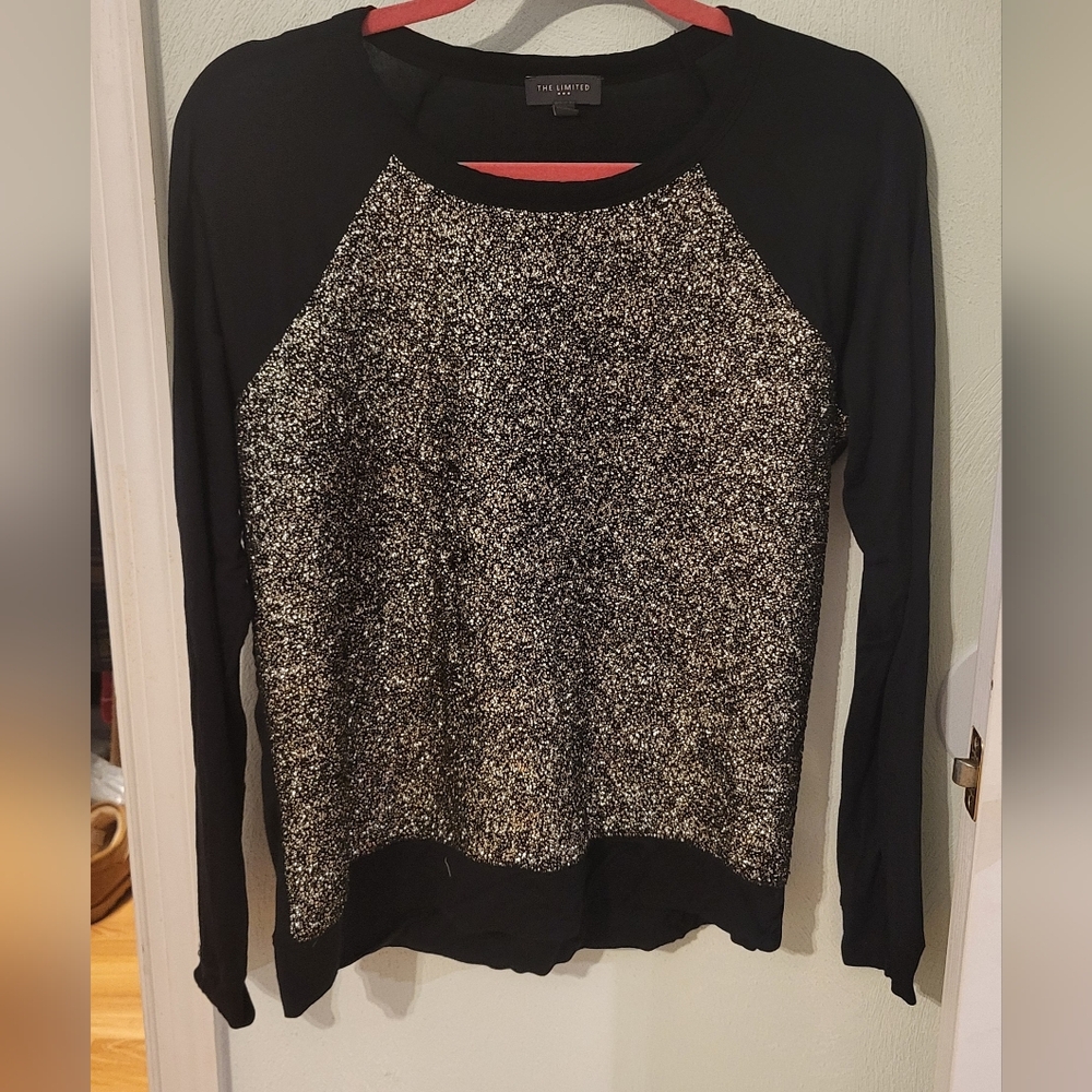 The Limited Black and Gold Glitter Women's Top